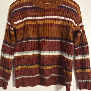 Pink Rose Rust Copper Cropped Striped Sweater Women’s Size Small  Comfy